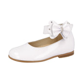 Andanines Girls Diamante Bow Velcro Ankle Strap Shoe in White Patent